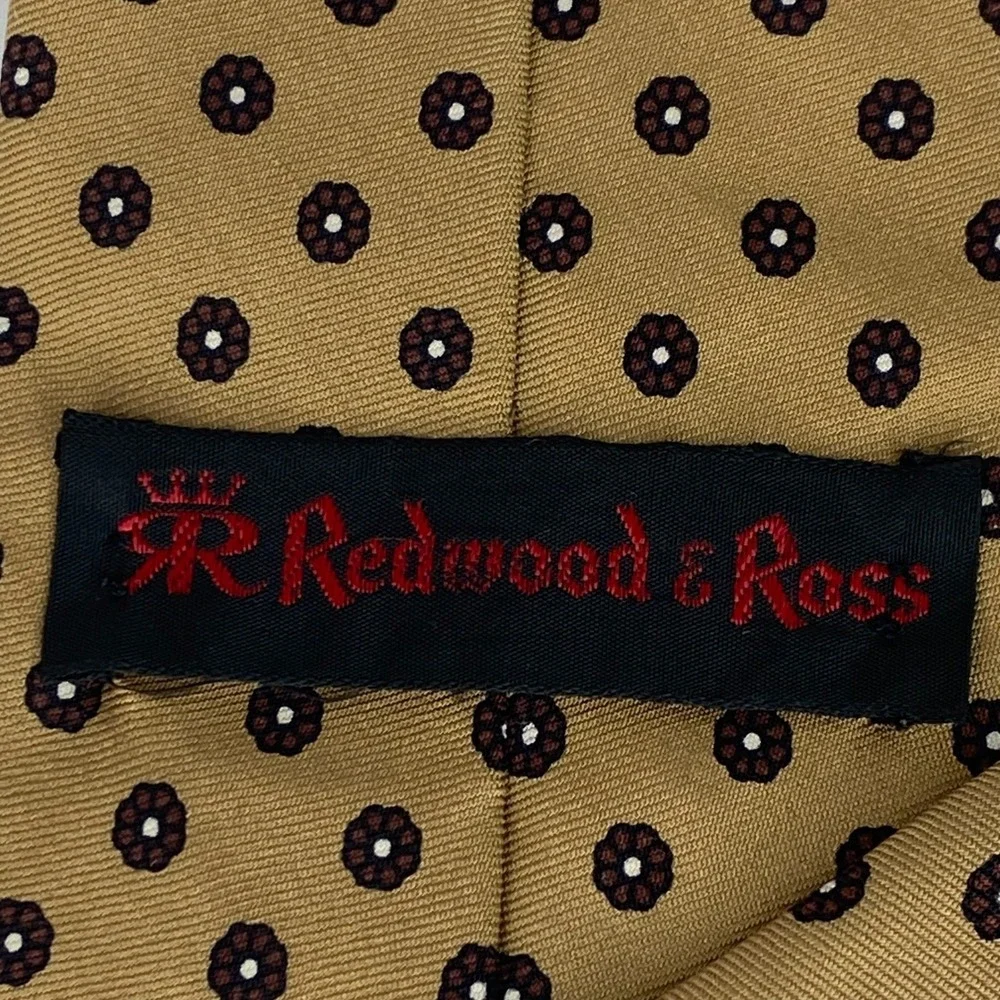 REDMOND & ROSS Silk Tie Mens Tan Brown Floral Dot Classic Dress 3x59‎ Foulard